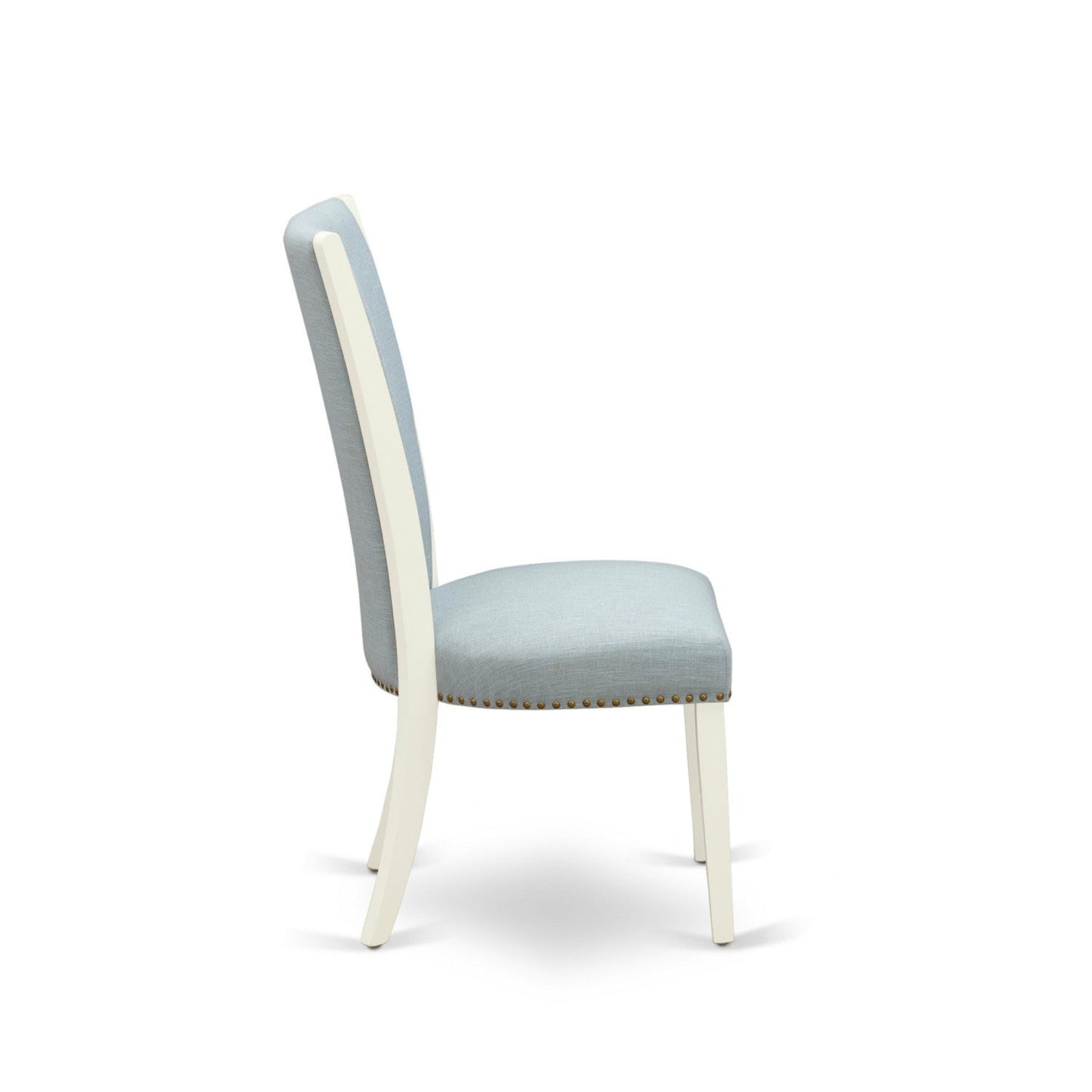 EAST WEST FURNITURE - AVVE7-LWH-15 - 7 Piece Dining Room Table Set - 6 Baby Blue Linen Fabric Dining Room Chairs with High Back and 1 Oval Dining Table - Removable leaf - linen white Finish