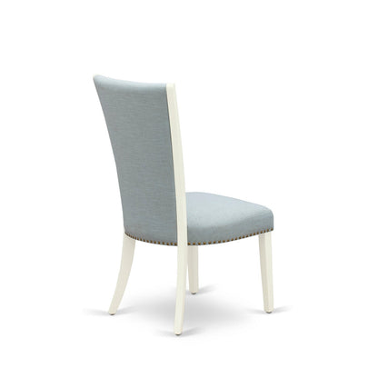EAST WEST FURNITURE - BOVE5-WHI-15 - 5 Pc Modern Dining Table Set - 4 Baby Blue Linen Fabric Mid Century Dining Chairs with High Back and 1 Modern Dining Table - linen white Finish