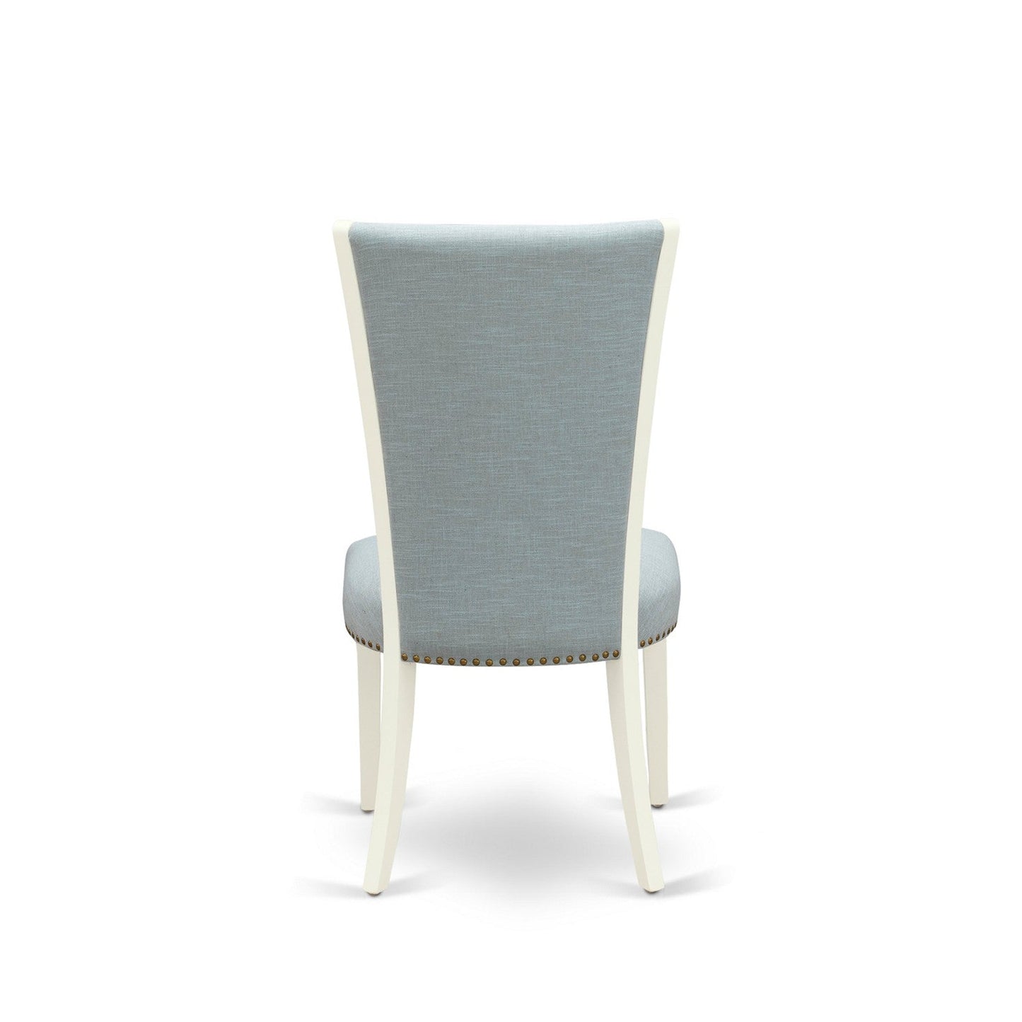 EAST WEST FURNITURE - CAVE7-LWH-15 - 7 Piece Dining Room Set - 6 Baby Blue Linen Fabric Dining Padded Chairs with High Back and 1 Kitchen Dining Table - linen white Finish