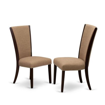 EAST WEST FURNITURE - ANVE3-MAH-47 - 3 Pc Kitchen Dining Set - 2 Light Sable Linen Fabric Parson Dining Chairs with High Back and 1 Modern Kitchen Table - Mahogany Finish