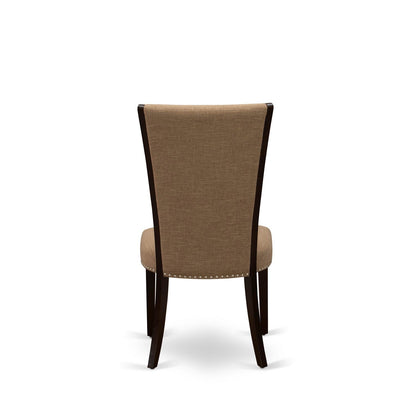 EAST WEST FURNITURE - CAVE5-MAH-47 - 5 Piece Kitchen Table Set - 4 Light Sable Linen Fabric Parson Dining Room Chairs with High Back and 1 Gorgeous Dining Table - Mahogany Finish