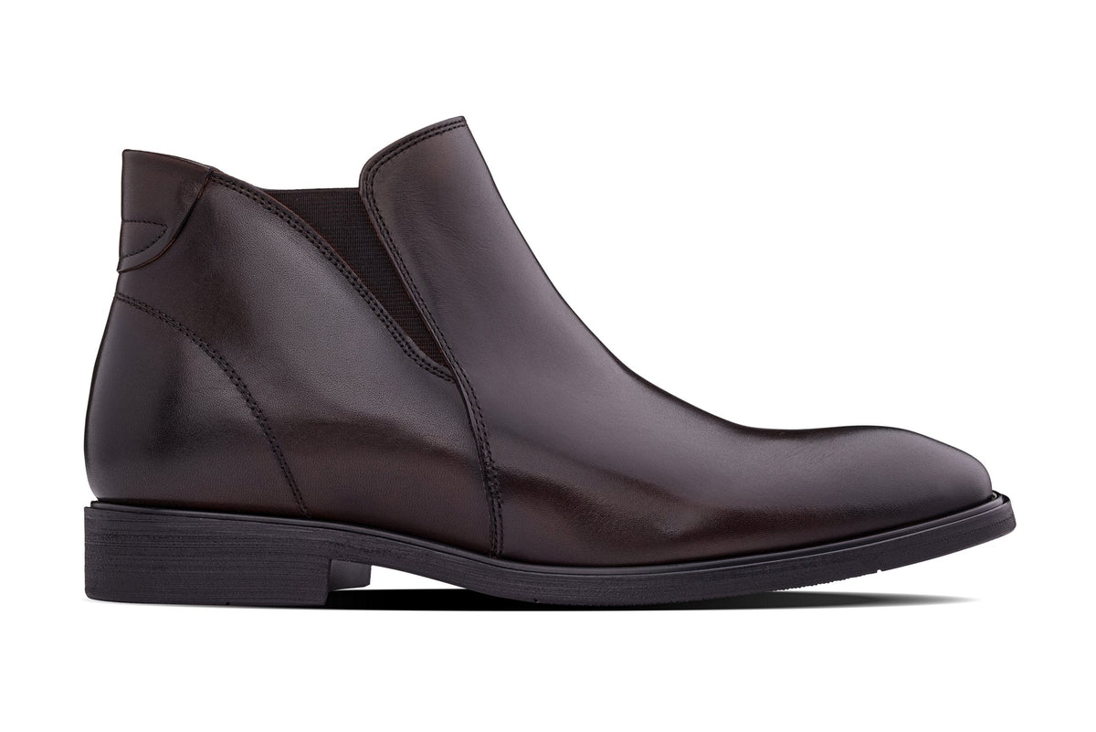 TOTO - W0371 - 2.6 Inches Taller (Rich Espresso Brown) - Soft Supple Genuine Leather Mid-Top Ankle Zipper Boot