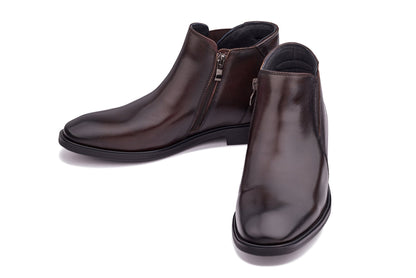 TOTO - W0371 - 2.6 Inches Taller (Rich Espresso Brown) - Soft Supple Genuine Leather Mid-Top Ankle Zipper Boot