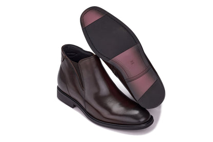 TOTO - W0371 - 2.6 Inches Taller (Rich Espresso Brown) - Soft Supple Genuine Leather Mid-Top Ankle Zipper Boot