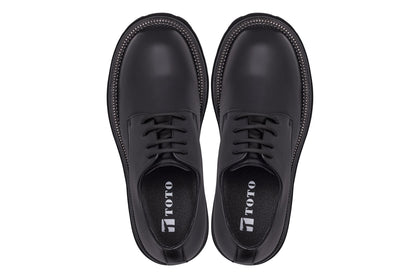 TOTO - W0981 - 3.3 Inches Taller (Black) - Low Top Chunky Sole Casual Derbies