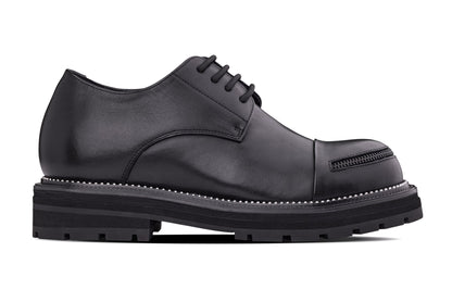 TOTO - W0982 - 3.3 Inches Taller (Black) - Low Top Chunky Sole Cap-Toe Casual Derbies