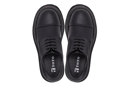 TOTO - W0983 - 3.3 Inches Taller (Black Patent Leather) - Low Top Chunky Sole Cap-Toe Casual Derbies