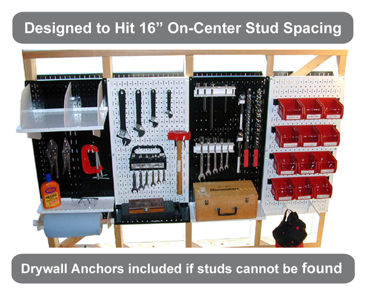 Pegboard Paint Supplies Organizer Kit - Metallic Toolboard & Black Accessories