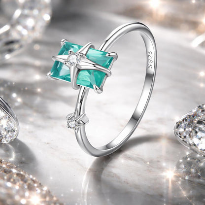925 Sterling Silver 1.40mm Width CZ & Glass Ring Size 6 for Women