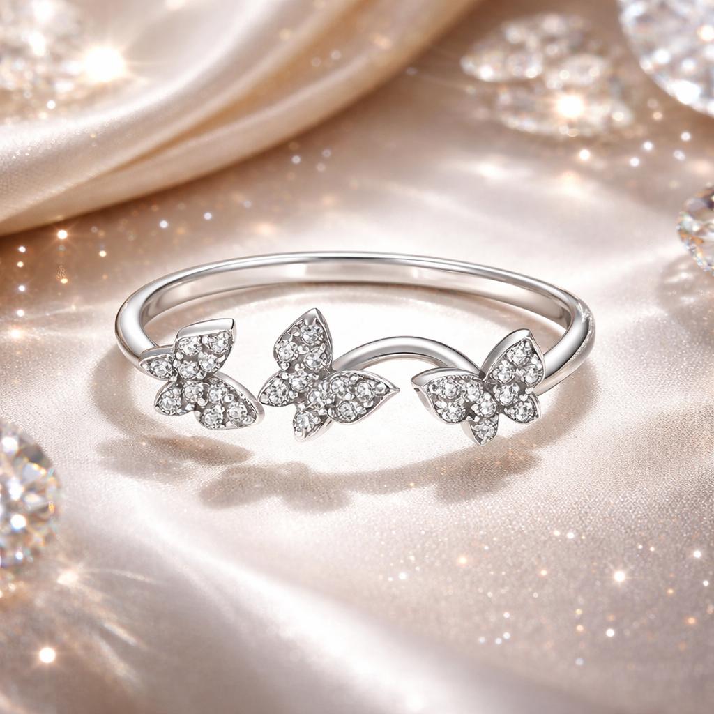925 Sterling Silver Oxidized Butterfly Ring with Pavé Setting CZ for Women