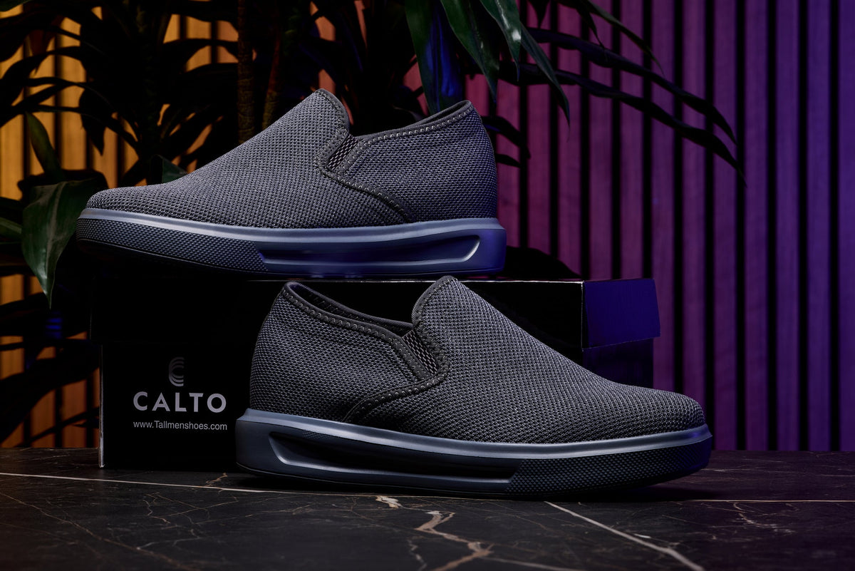 CALTO - X2783 - 2.8 Inches Taller (Charcoal/Grey Sole) - Lightweight Sneaker Loafers