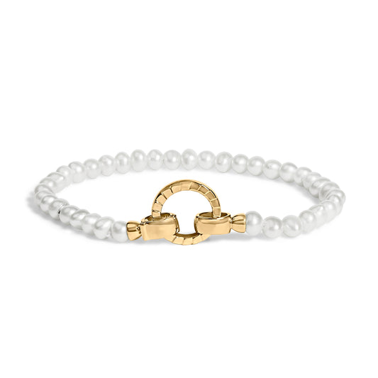 Bracelet de tennis en vermeil d'or jaune 18 carats avec perles et fermoir infini