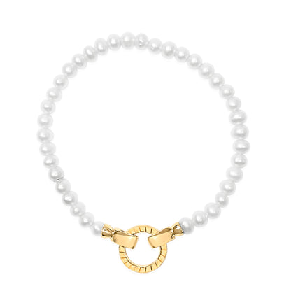 18K Yellow Gold Vermeil Pearl Infinity Lock Tennis Bracelet