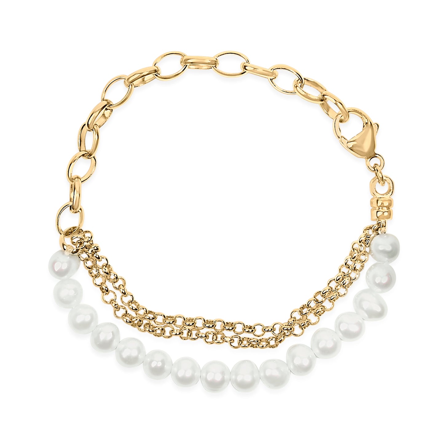 18K Yellow Gold Vermeil Cultured Pearl Station Link Bracelet