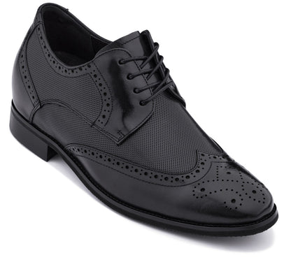 CALTO - Y10655 - 2.8 Inches Taller (Black) - Wingtip Oxford Dress Shoe