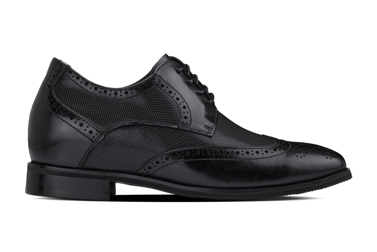 CALTO - Y10655 - 2.8 Inches Taller (Black) - Wingtip Oxford Dress Shoe