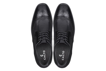 CALTO - Y10655 - 2.8 Inches Taller (Black) - Wingtip Oxford Dress Shoe