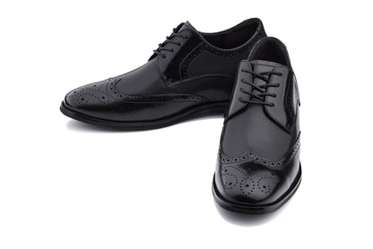 CALTO - Y10655 - 2.8 Inches Taller (Black) - Wingtip Oxford Dress Shoe