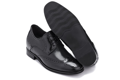 CALTO - Y10655 - 2.8 Inches Taller (Black) - Wingtip Oxford Dress Shoe