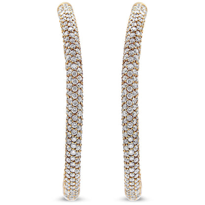 18K Rose Gold 6.90 Cttw Pave Set Diamond Inside Out Eternity Hoop Earrings (F-G Color, VS1-VS2 Clarity)