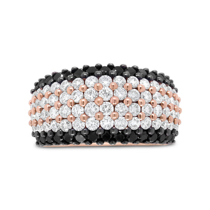 18K Rose Gold 2 1/5 Cttw Black and White Diamond 6 Row Band Ring (F-G and Black Color, VS1-VS2 Clarity) - Ring Size 7