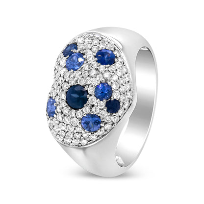 18K White Gold Blue Sapphire and 5/8 Cttw Diamond Cluster Heart Shaped  Ring (F-G Color, VS1-VS2 Clarity) - Size 7.5