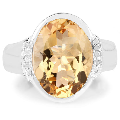 5.05 Carat Genuine Citrine and White Diamond .925 Sterling Silver Ring
