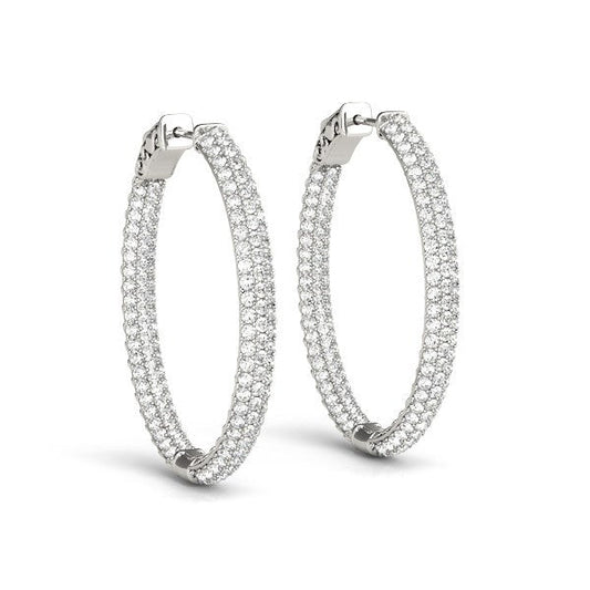 Boucles d'oreilles créoles 3 rangs en or blanc 14 carats et diamants (2 carats au total) double face
