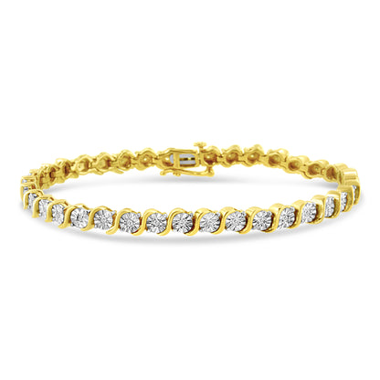 14K Rose Gold Plated .925 Sterling Silver 1/4 Cttw Diamond Round Miracle Plate and "S" Link Tennis Bracelet (I-J Color, I2- I3 Clarity) - 7"