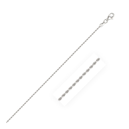 Chaîne corde pleine 14 carats en or blanc, diamantée, 1,5 mm