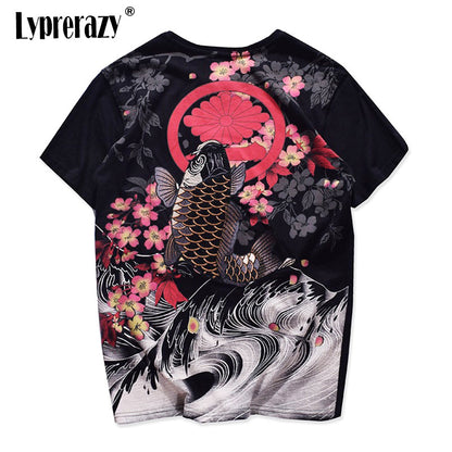 Vintage Japanese Harajuku Floral Carp Men's T-shirt