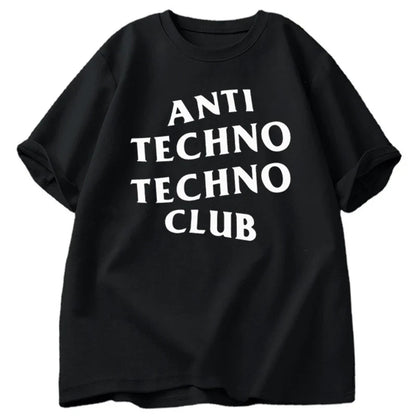Funny Anti Techno Club Graphic Oversized T-Shirt