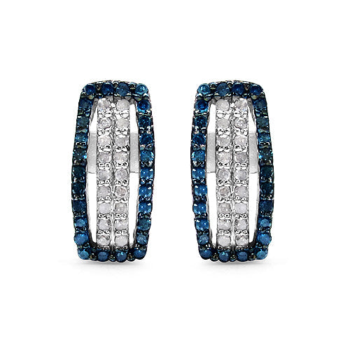 0.51 Carat Genuine Blue Diamond & White Diamond .925 Sterling Silver Earrings