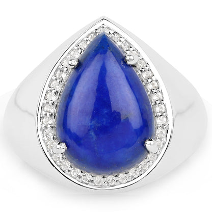 5.52 Carat Genuine Lapis and White Zircon .925 Sterling Silver Ring