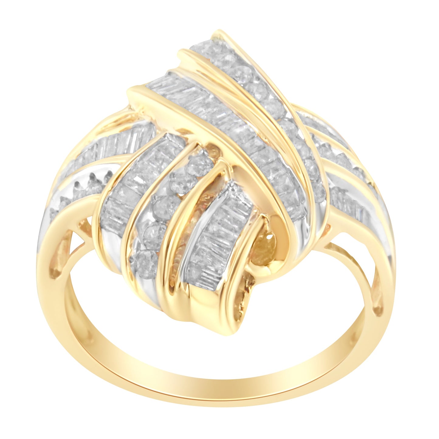 10K Yellow Gold Diamond Bypass Cocktail Ring (1 1/5 Cttw, I-J Color, I2-I3 Clarity) - Size 8