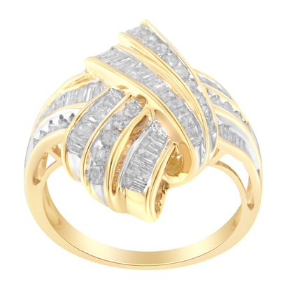 10K Yellow Gold Diamond Bypass Cocktail Ring (1 1/5 Cttw, I-J Color, I2-I3 Clarity) - Size 8