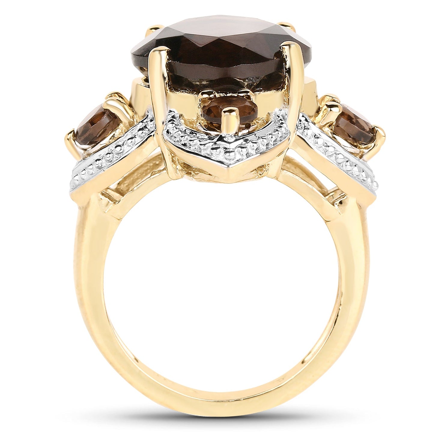 14K Yellow Gold Plated 5.92 Carat Genuine Smoky Quartz .925 Sterling Silver Ring