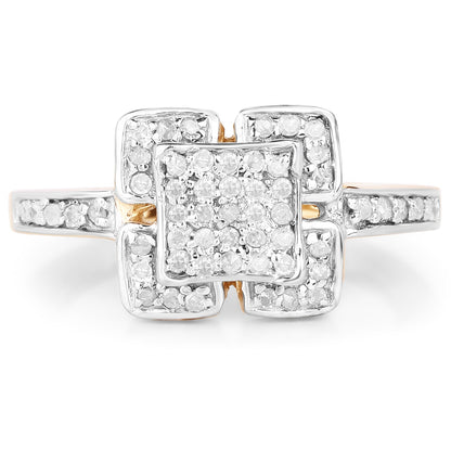 14K Yellow Gold Plated 0.24 Carat Genuine White Diamond .925 Sterling Silver Ring