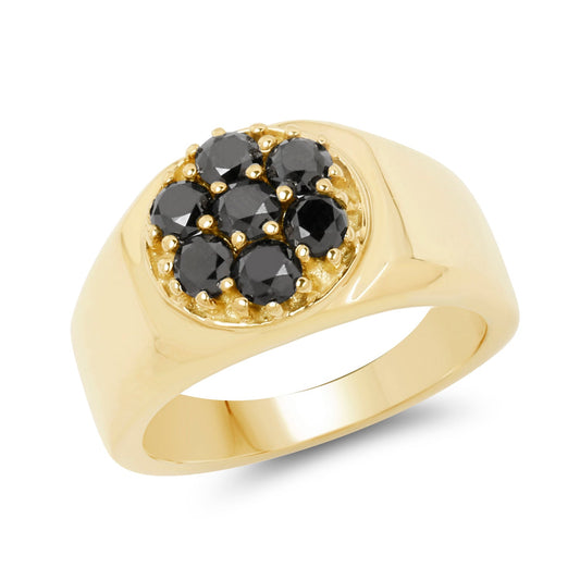 Bague en argent sterling 925 plaqué or jaune 14 carats, ornée d'un véritable diamant noir de 0,98 carat