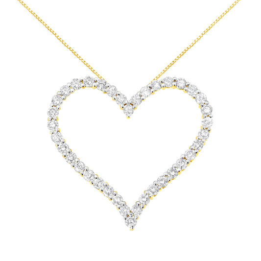 Collier avec pendentif cœur ouvert en argent sterling 925 plaqué or jaune 10 carats avec diamant taille ronde de 3,0 carats (couleur J-K, clarté I1-I2) - 45 cm