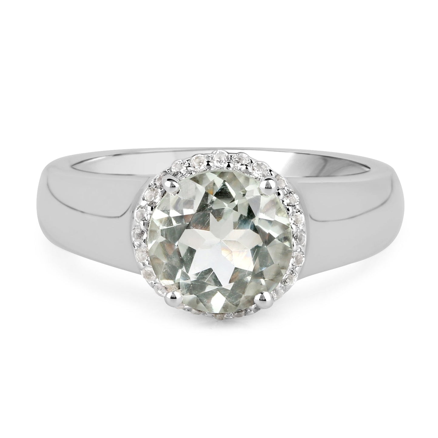 1.87 Carat Genuine Green Amethyst and White Topaz .925 Sterling Silver Ring