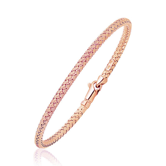 Bracelet jonc en or rose 14 carats motif tresse fantaisie