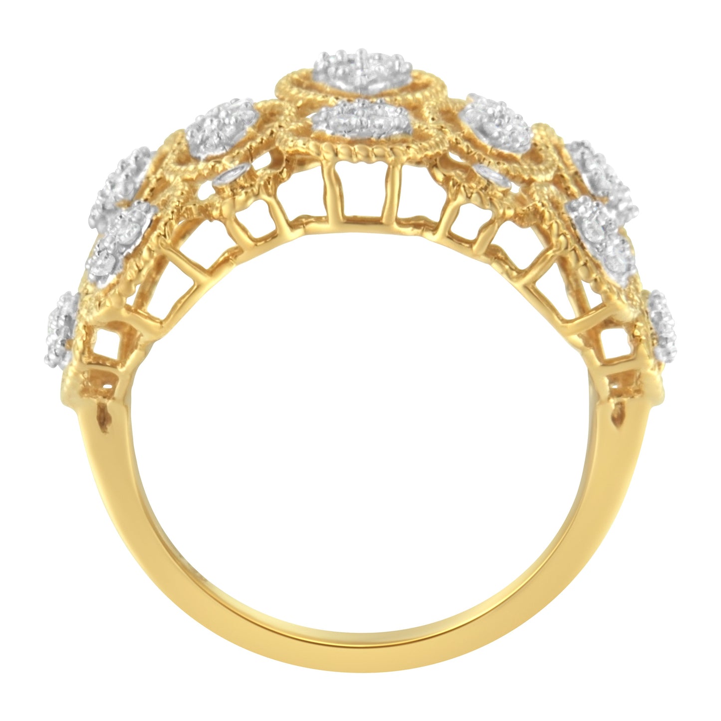 14K Yellow Gold Diamond Art Deco Ring (1/2 Cttw, H-I Color, I1 Clarity) - Size 7