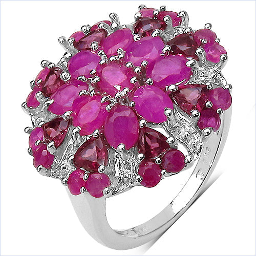 3.90 Carat Genuine Ruby & Rhodolite .925 Sterling Silver Ring