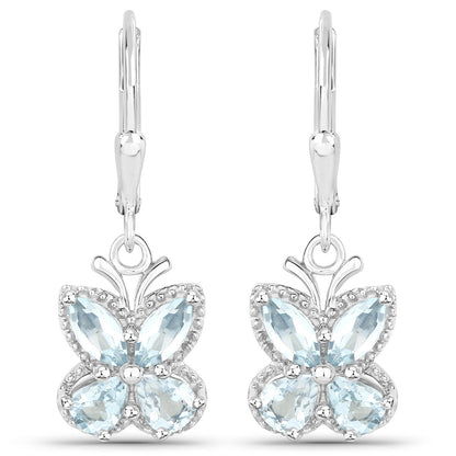 1.76 Carat Genuine Aquamarine .925 Sterling Silver Earrings