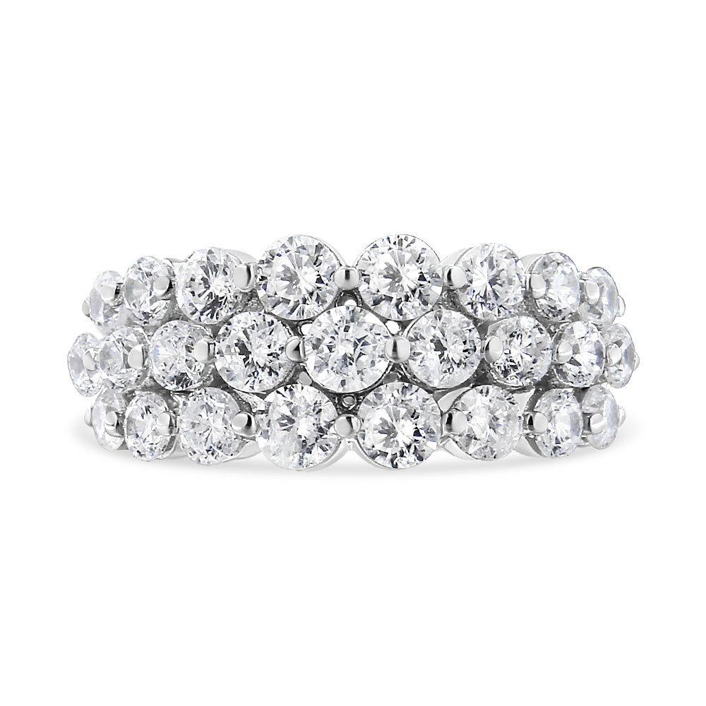 10K White Gold 2 1/2 Cttw Round Natural Diamond 3 Row Band Ring (I-J Color, I1-I2 Clarity) - Ring Size 7