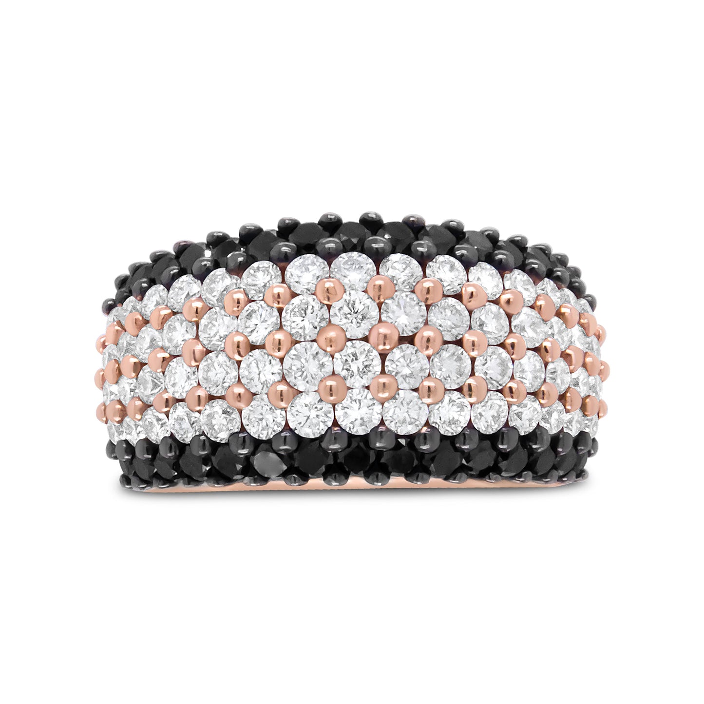 18K Rose Gold 2 1/5 Cttw Black and White Diamond 6 Row Band Ring (F-G and Black Color, VS1-VS2 Clarity) - Ring Size 7