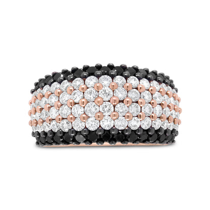 18K Rose Gold 2 1/5 Cttw Black and White Diamond 6 Row Band Ring (F-G and Black Color, VS1-VS2 Clarity) - Ring Size 7