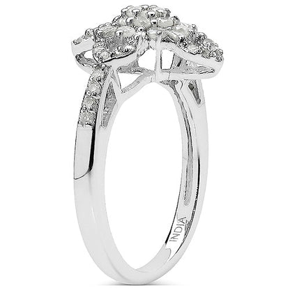 0.63 Carat Genuine White Diamond & Yellow Diamond .925 Sterling Silver Ring