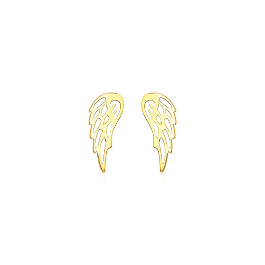 Boucles d'oreilles clous en or jaune 14 carats poli en forme d'ailes